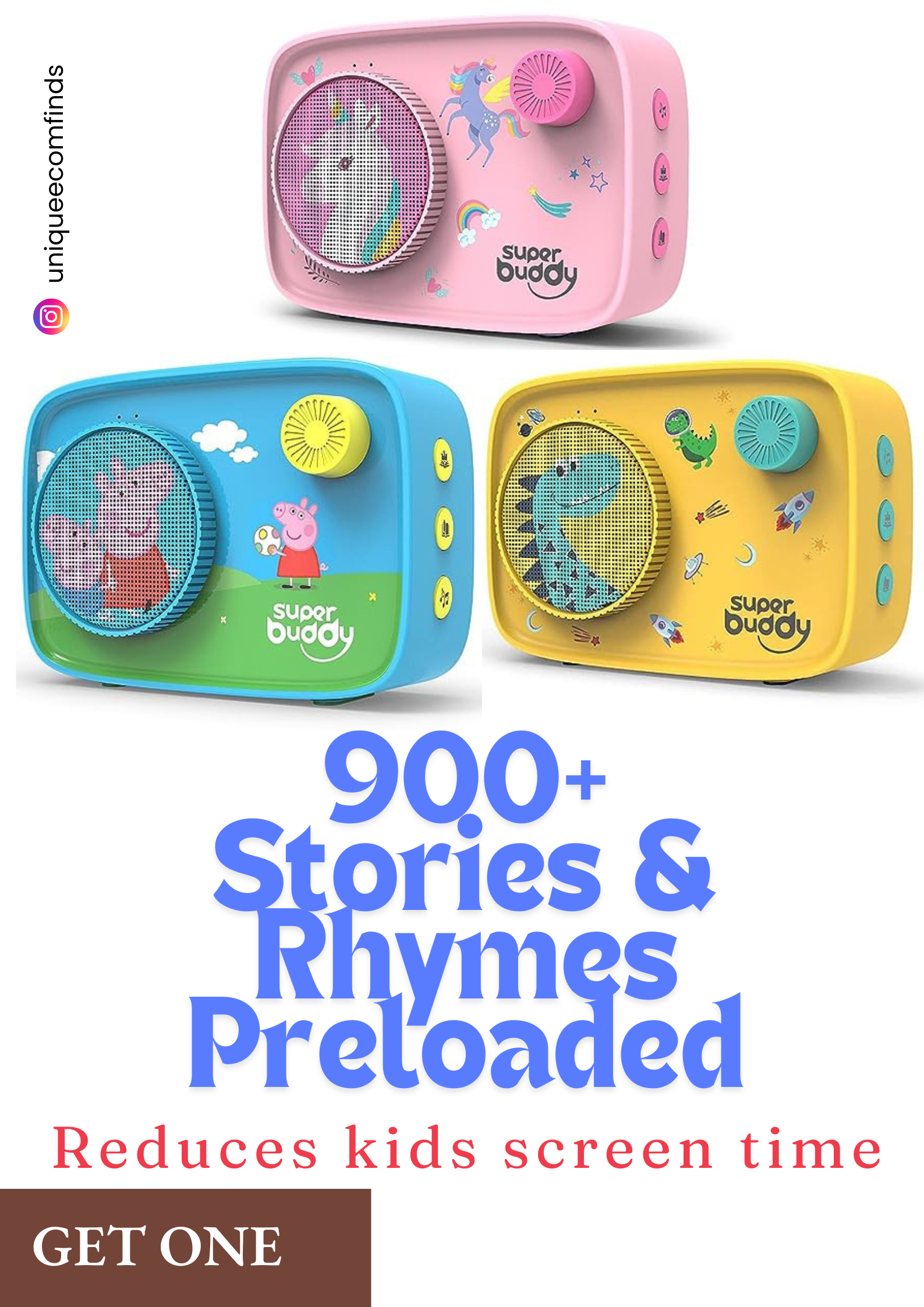 Kids Screen-Free Audio Speaker, 900+ Preloaded Stories & Rhymes, Learning Toy with Voice Recording