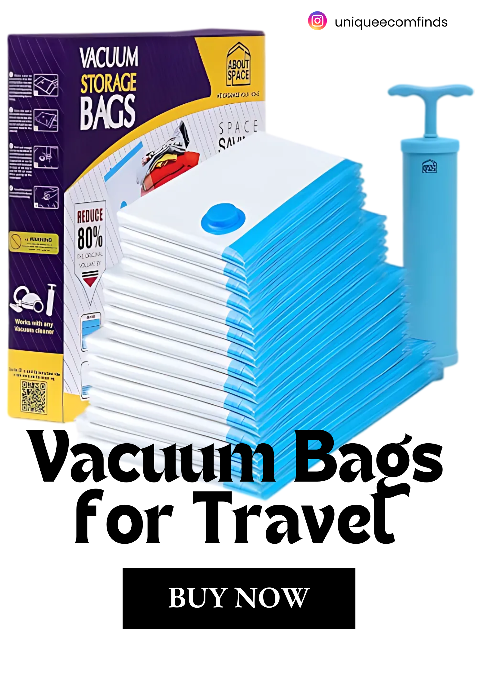 Vacuum Bags for Travel with Hand Pump , Reusable Space Saver Compression Bags for Packing, Vaccine Sealer Bags with Ziplock
