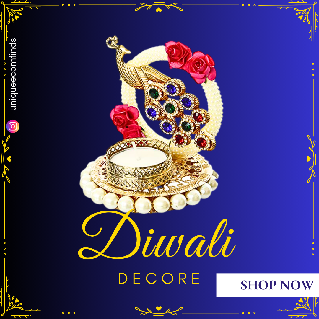 Metal Peacock Floral Decorative Tea Light Candle Holder for Diwali, Navratri, Ganesh Chaturthi, Christmas, New Year- Tea Light Holders for Home Decor - Diwali Decoration Item - Diwali Gift