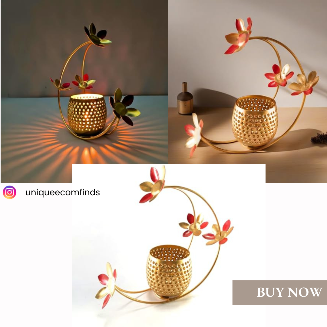 Flower Moon Votive Decorative Tea Light Votive for Home,Office and Table Decor| Diwali Decoration Items, Metal