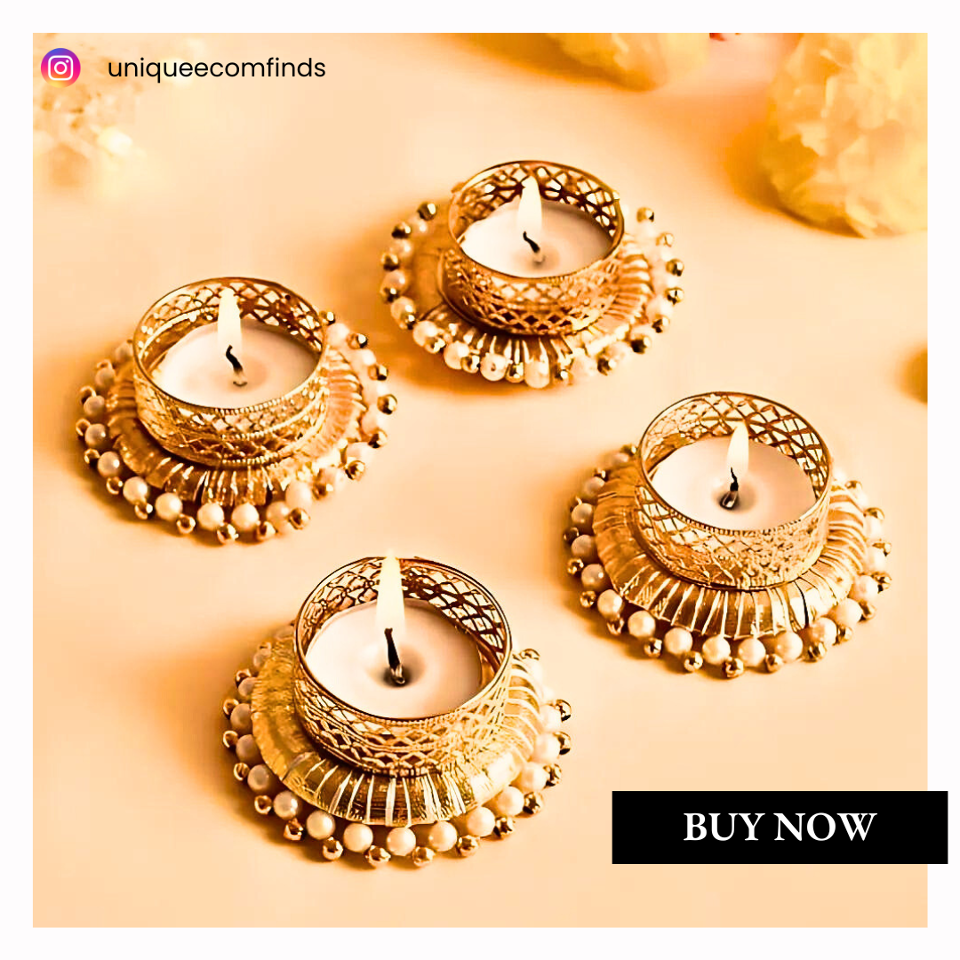 Set of 4 Peacock Designer Tealight Candle Holders for Side or Center Table Dining Room Christmas Lighting Home Decoration Diwali Gifts Navratri Dussehra Diya for Home Decoration