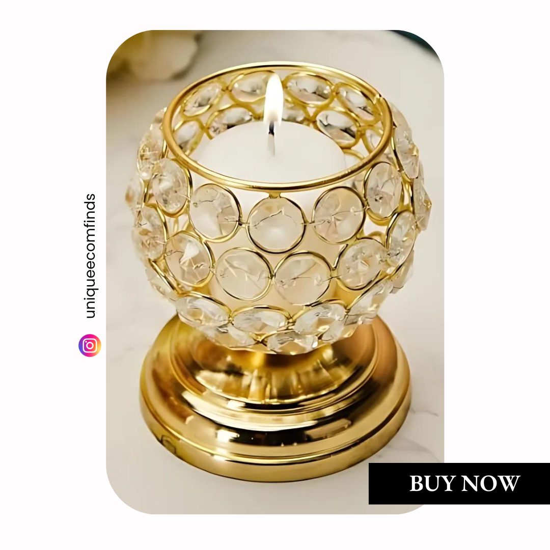 Crystal Rose Brass Color Candle Holder for Decoration Crystal Tea Light Candle Holder | T Light Candle Stand for Gift