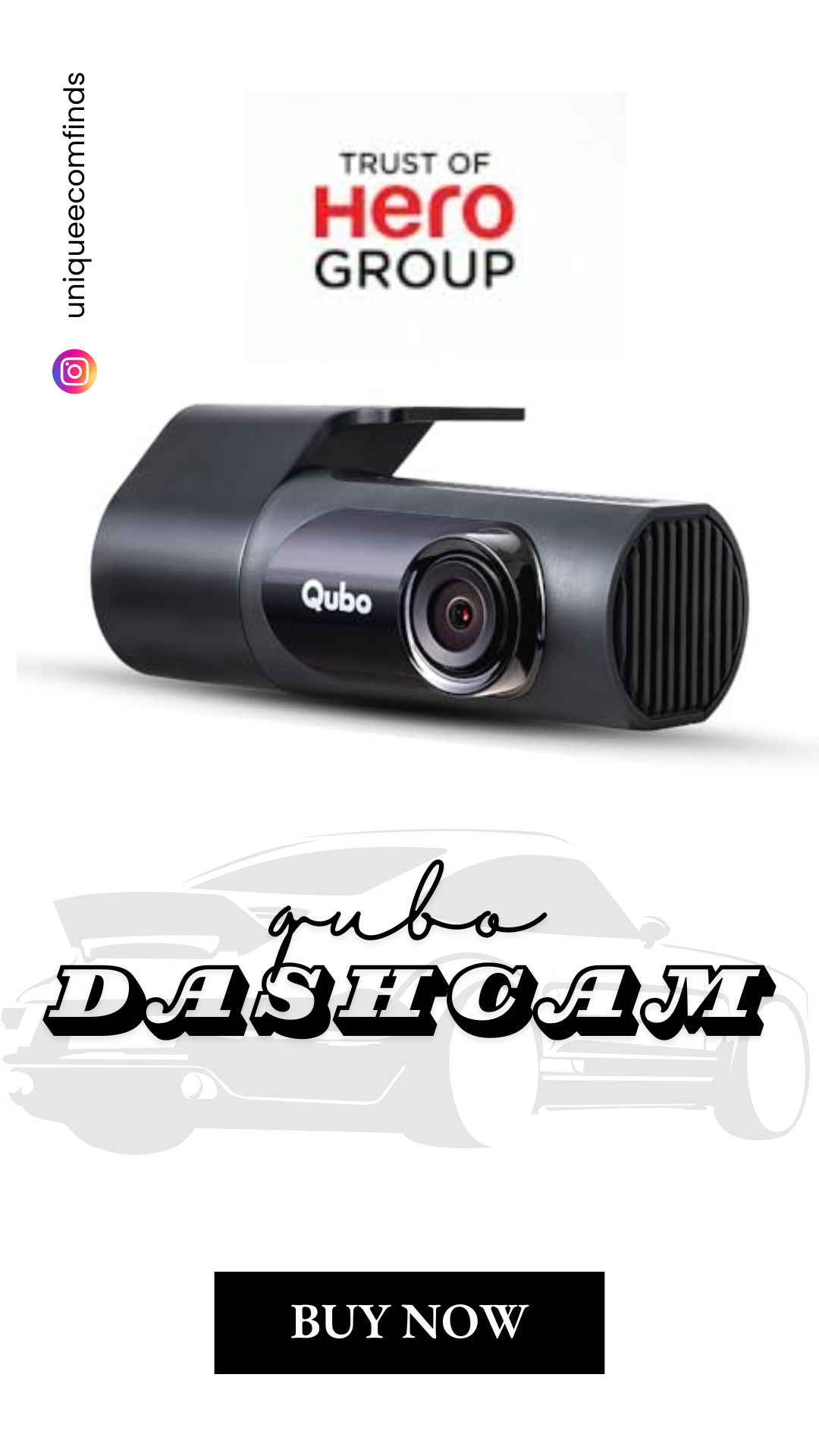 Qubo Car Dash Camera Pro X 3MP 1296p from Hero Group | Made in India | Super Capacitor| Wide Angle View | Emergency Recording | SD Card Upto 1TB Supported | Easy DIY Set Up