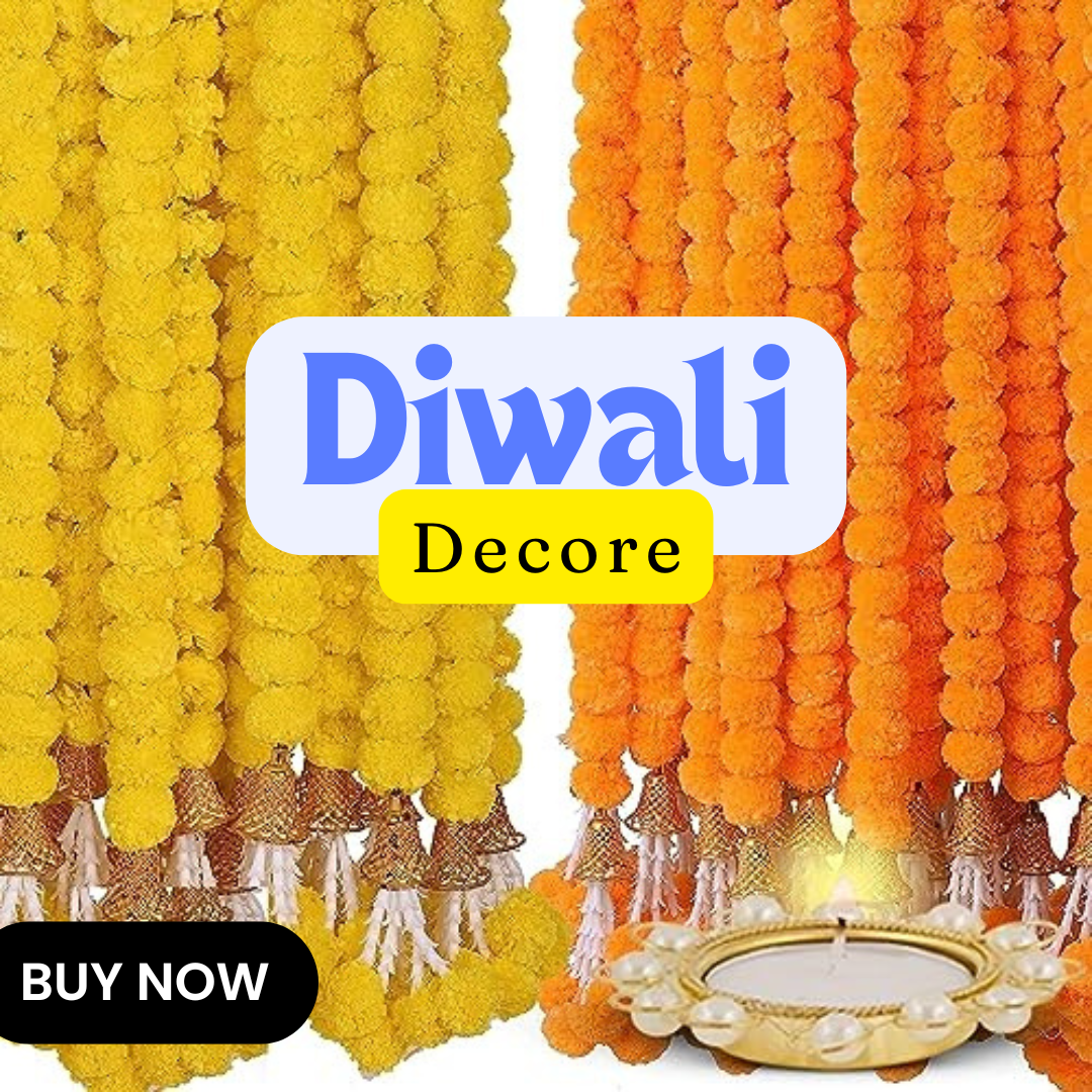 Artificial Genda Phool For Decoration Flowers For Decoration Garland With Bell For Diwali & Festivals