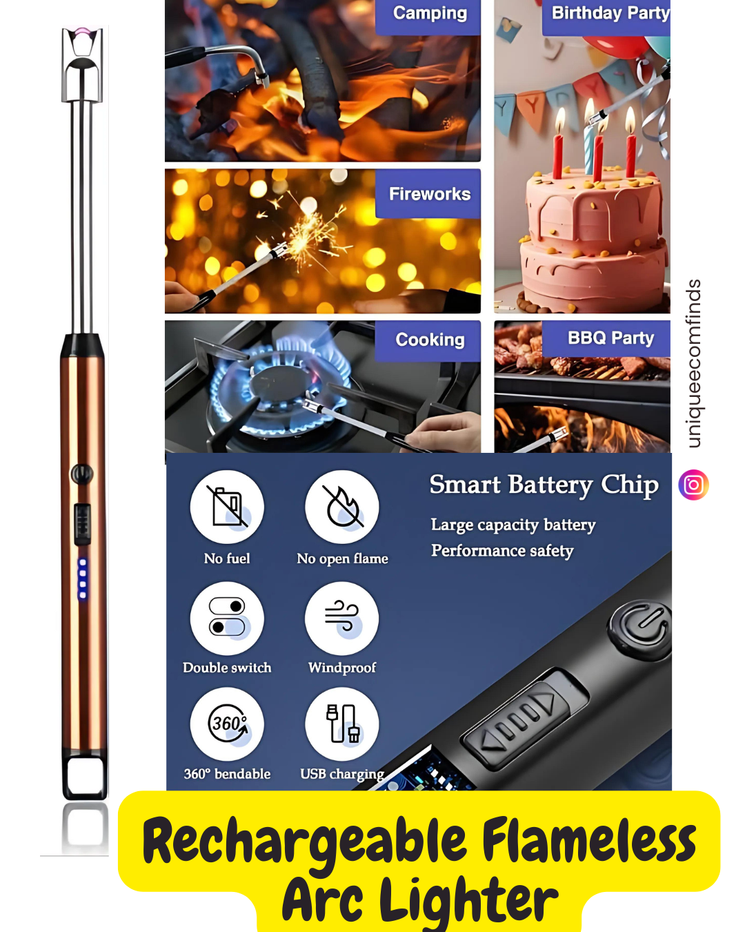 Rechargeable flameless arc lighter