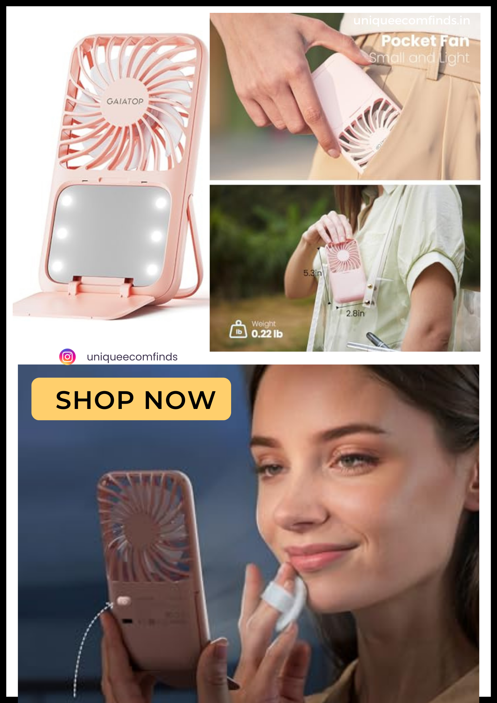 Mini Handheld Fan with LED Lighted Makeup Mirror