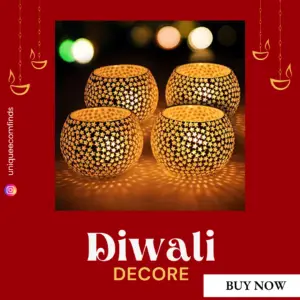 Mosaic Glass Votive Tealight Candle Holders - Christmas Decorations Items For Dining Table Home Decor Xmas Gifts